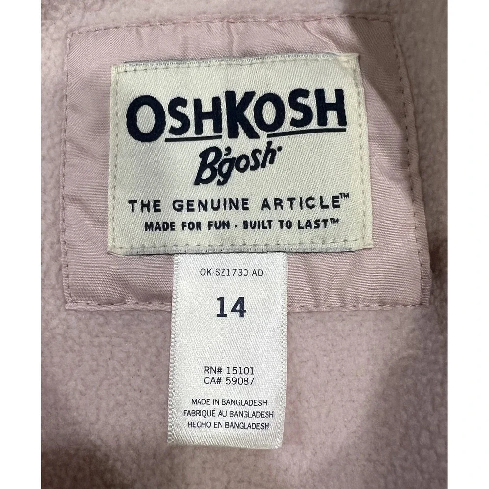 Oshkosh B'gosh Jacket Girls 14 Pink Lightweight Full Zip Fleece Lined‎ Kidcore
